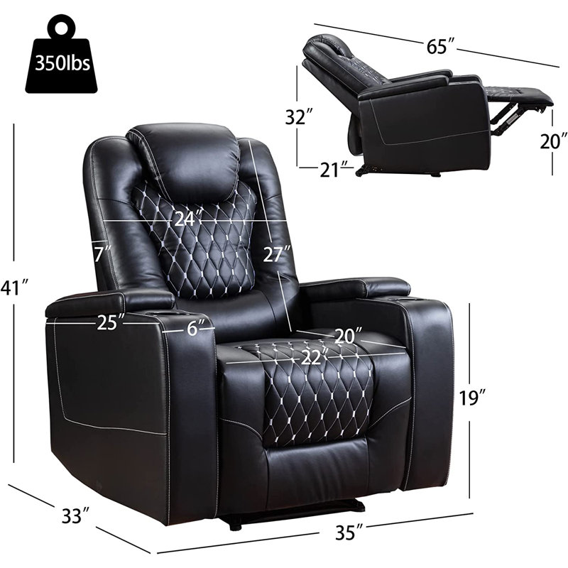 Latitude Run® 35'' Leather Home Theater Recliner Seats with Cup Holders